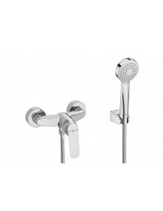 Alfa: Mezclador monomando exterior para ducha con ducha de mano, flexible de 1,50 m. y soporte de ducha articulado- Roca