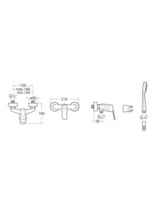 Alfa: Mezclador monomando exterior para ducha con ducha de mano, flexible de 1,50 m. y soporte de ducha articulado- Roca 2