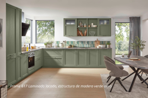Frame 617 laminado lacado, madera verde oliva, Nobilia cocinas, novedades 2026